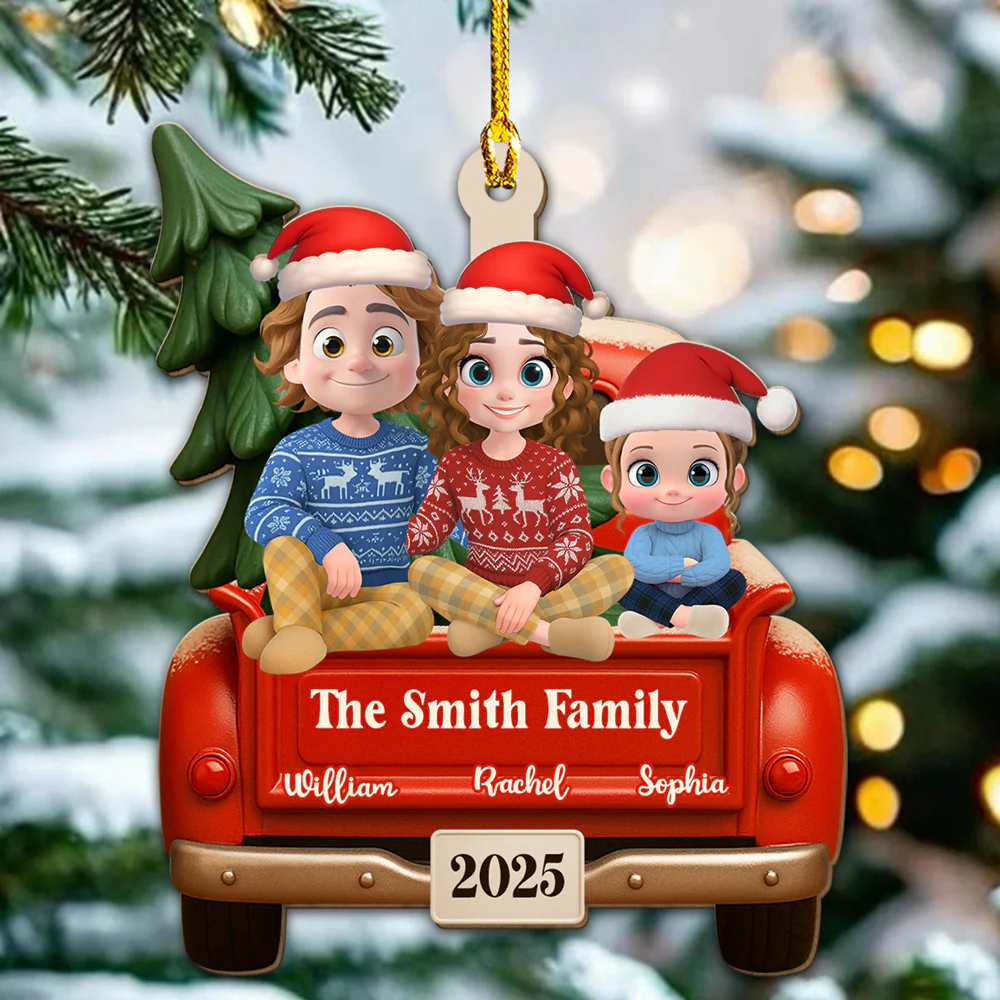 Family Vintage Truck - Personalized Custom 3D Effect Wood Ornament - Image 2