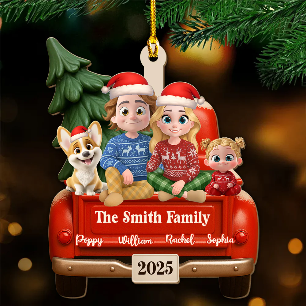 Family Vintage Truck - Personalized Custom 3D Effect Wood Ornament - Image 3
