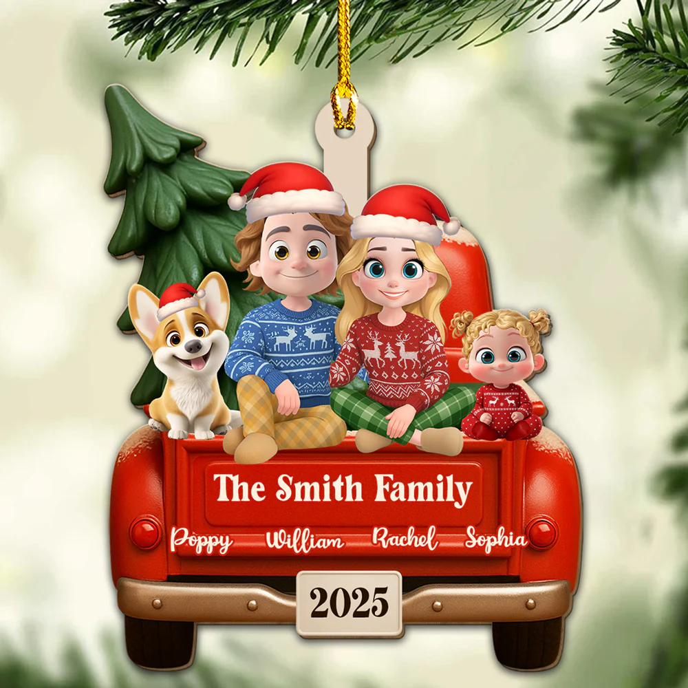 Family Vintage Truck - Personalized Custom 3D Effect Wood Ornament - Image 4