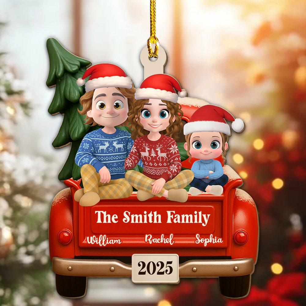 Family Vintage Truck - Personalized Custom 3D Effect Wood Ornament - Image 5