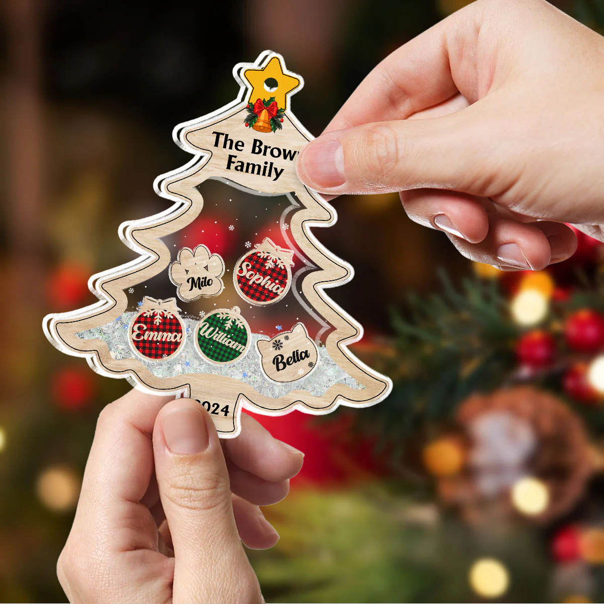 Family With Pet Charm - Personalized Custom Acrylic Shaker Ornament - Image 4