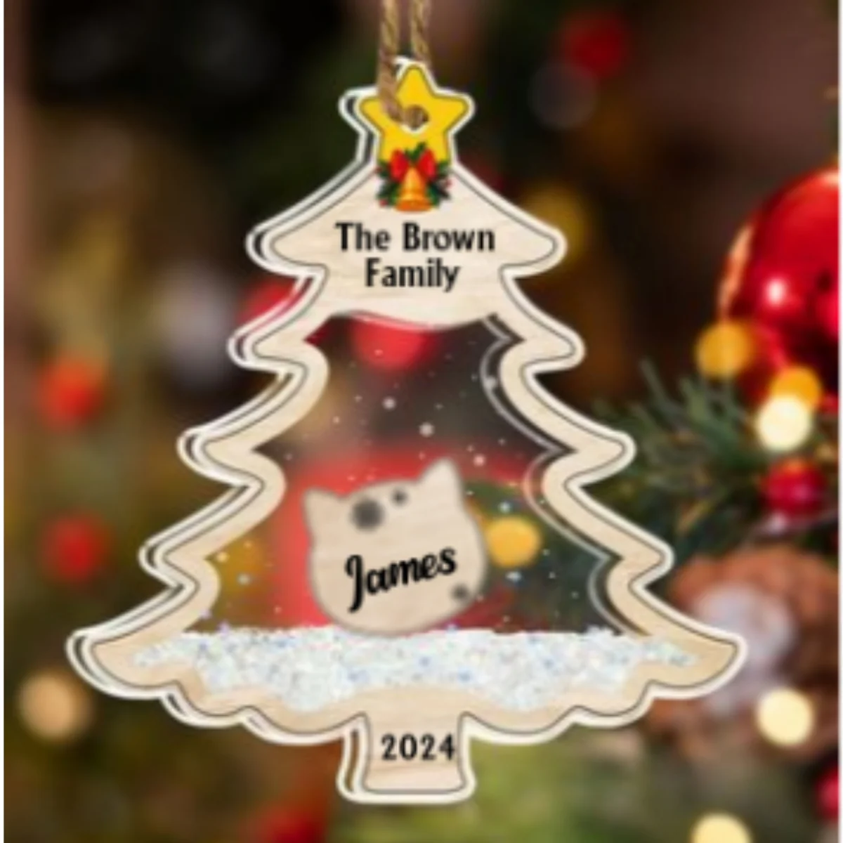 Family With Pet Charm - Personalized Custom Acrylic Shaker Ornament - Image 6