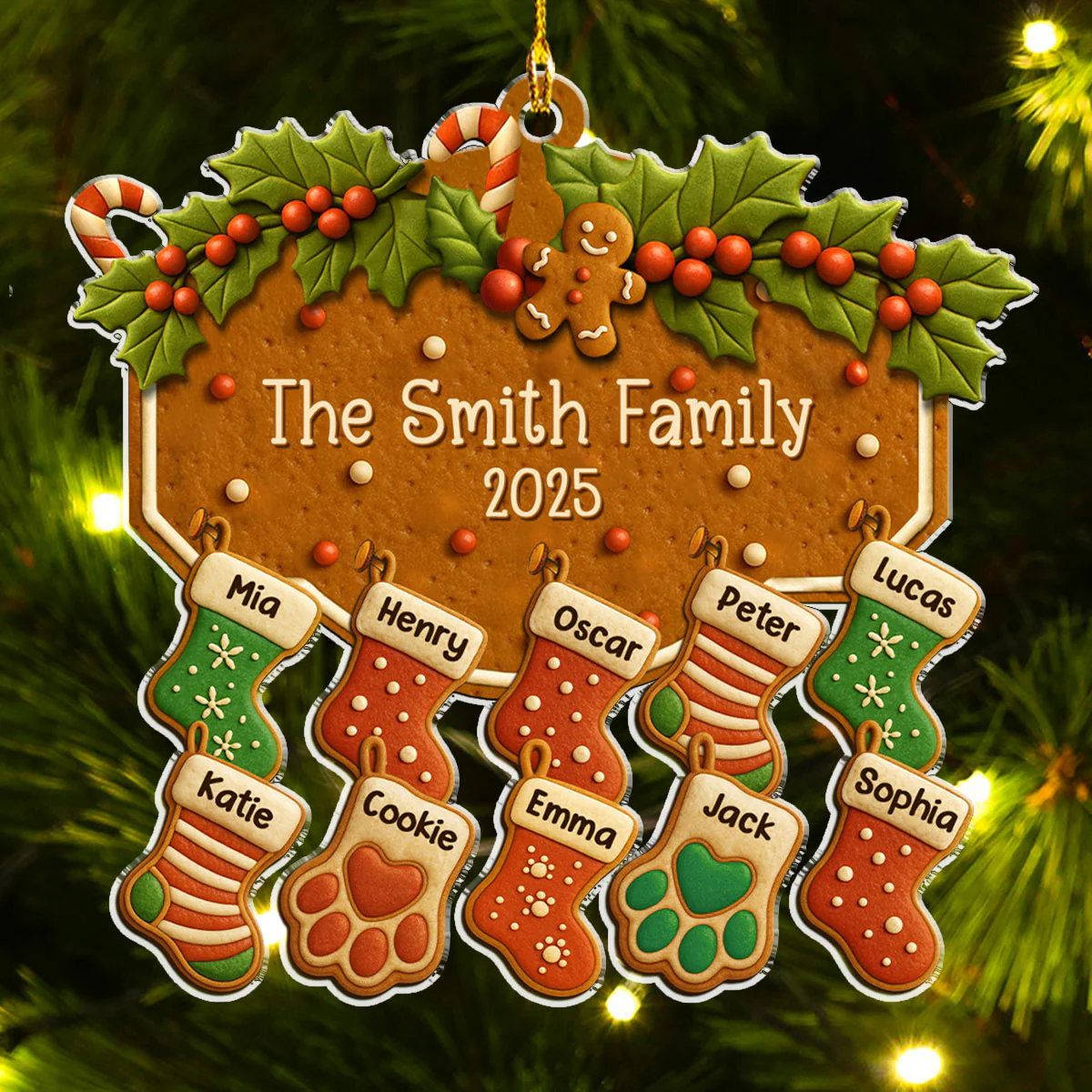 Family With Pet Cookies - Personalized Custom Acrylic Ornament - Image 3