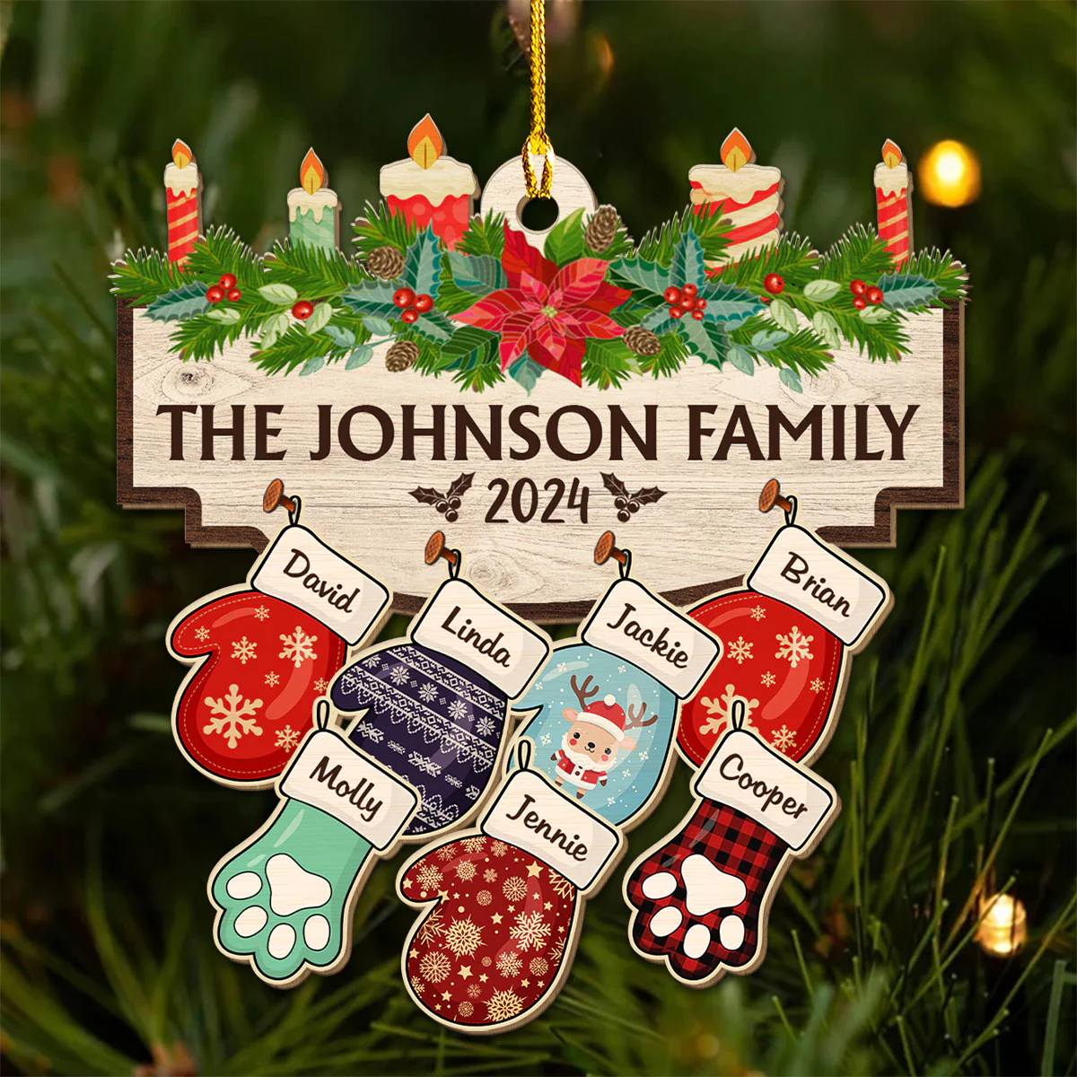 Family With Pet Ver 2 - Personalized Custom Wood Ornament - Image 2