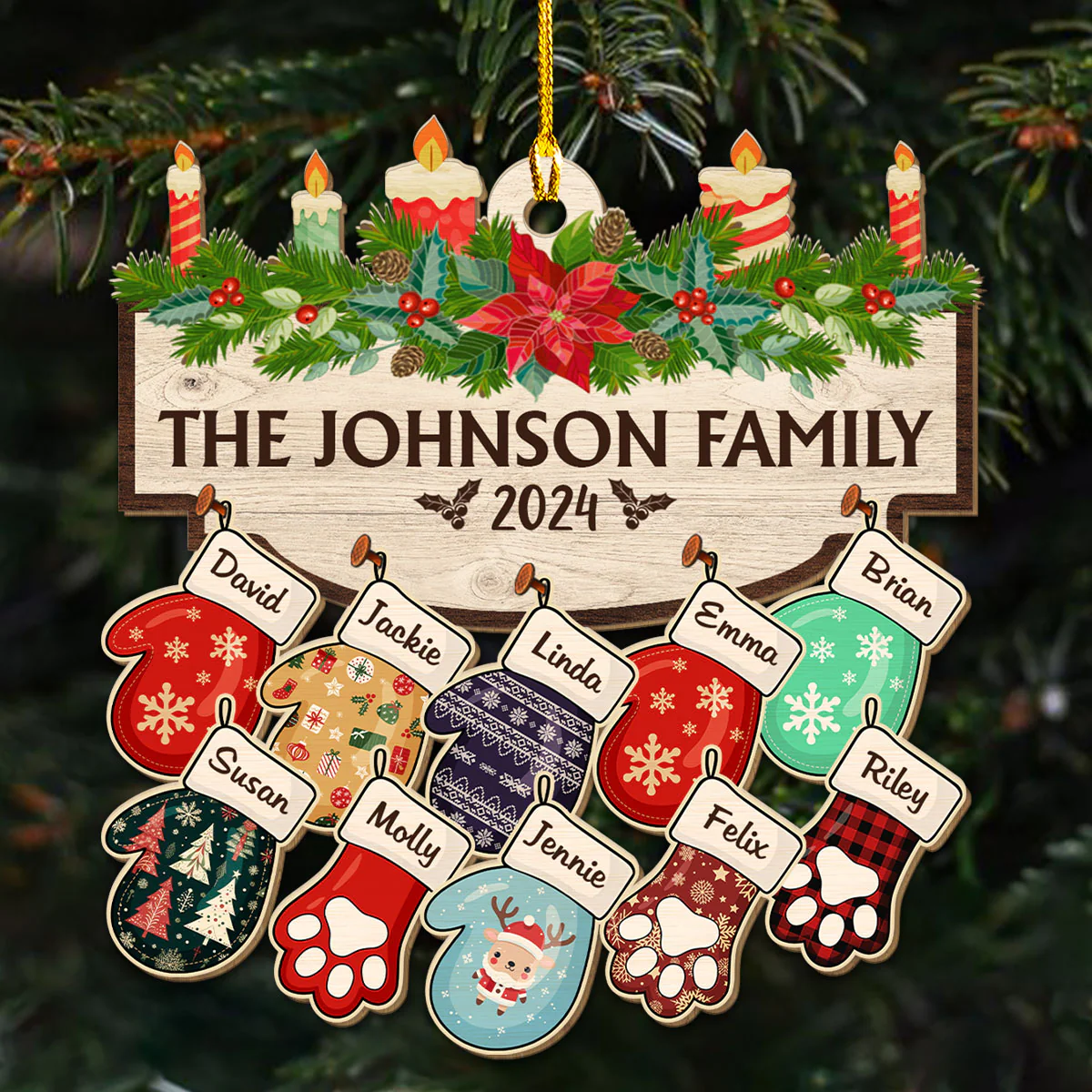 Family With Pet Ver 2 - Personalized Custom Wood Ornament - Image 4