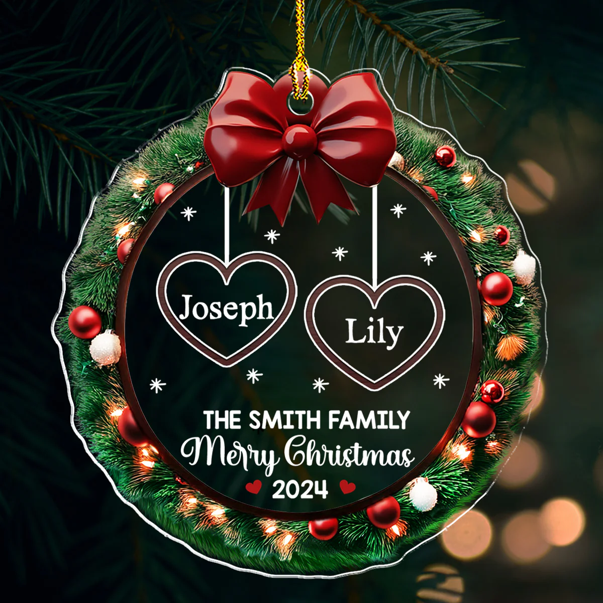 Family Wreath Christmas - Personalized Custom Acrylic Ornament - Image 2