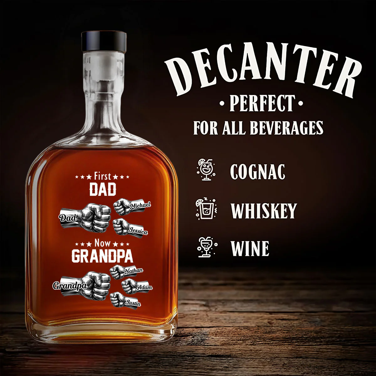 Father Hand Bump - Personalized Custom Spirits Decanter - Image 4