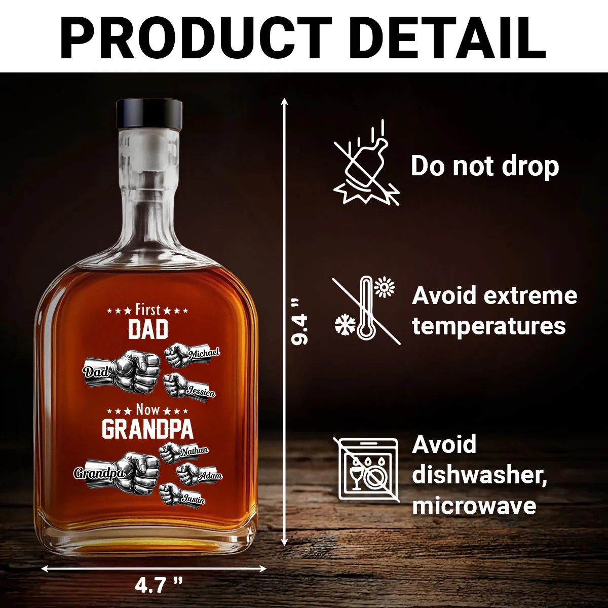 Father Hand Bump - Personalized Custom Spirits Decanter - Image 5