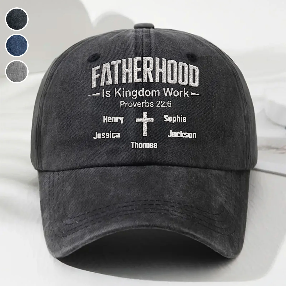 Fatherhood Is Kingdom Work - Personalized Custom Vintage Washed Denim Cap