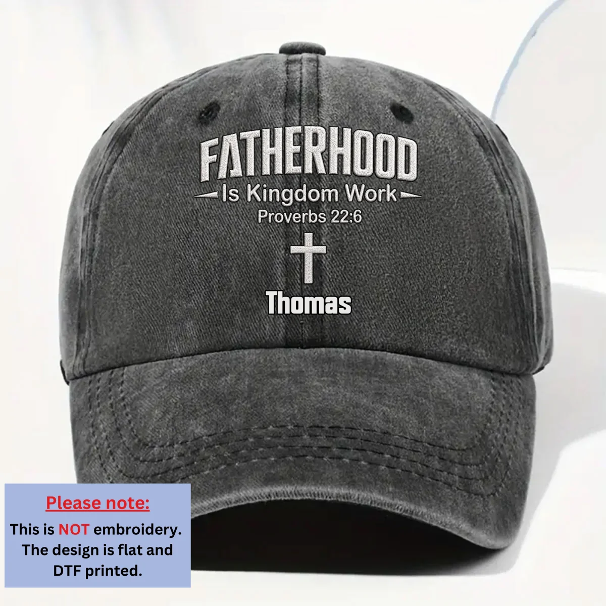 Fatherhood Is Kingdom Work - Personalized Custom Vintage Washed Denim Cap - Image 6