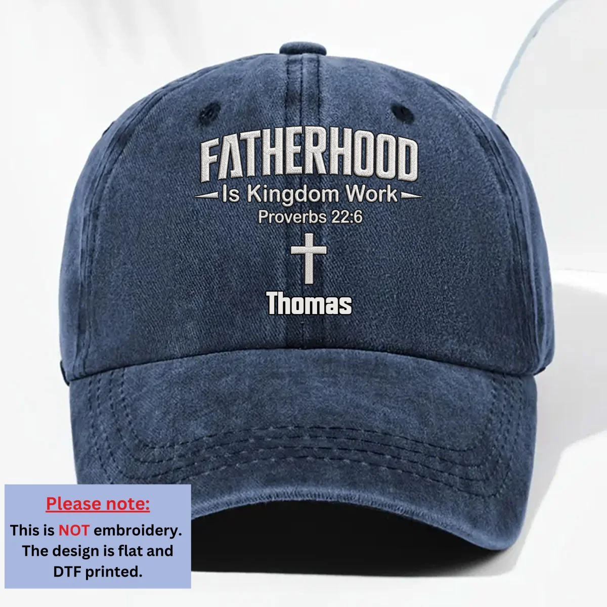 Fatherhood Is Kingdom Work - Personalized Custom Vintage Washed Denim Cap - Image 8