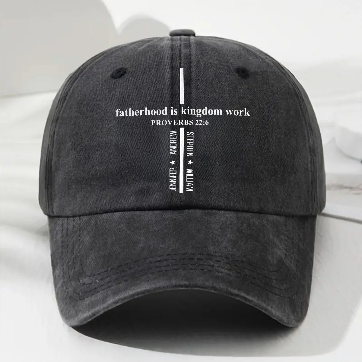 Fatherhood Is Kingdom Work - Personalized Custom Vintage Washed Denim Cap