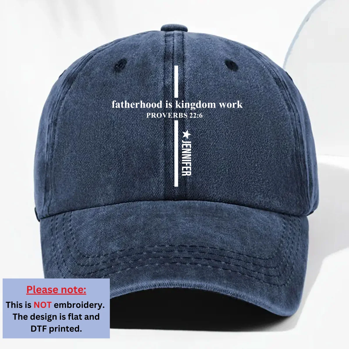 Fatherhood Is Kingdom Work - Personalized Custom Vintage Washed Denim Cap - Image 10