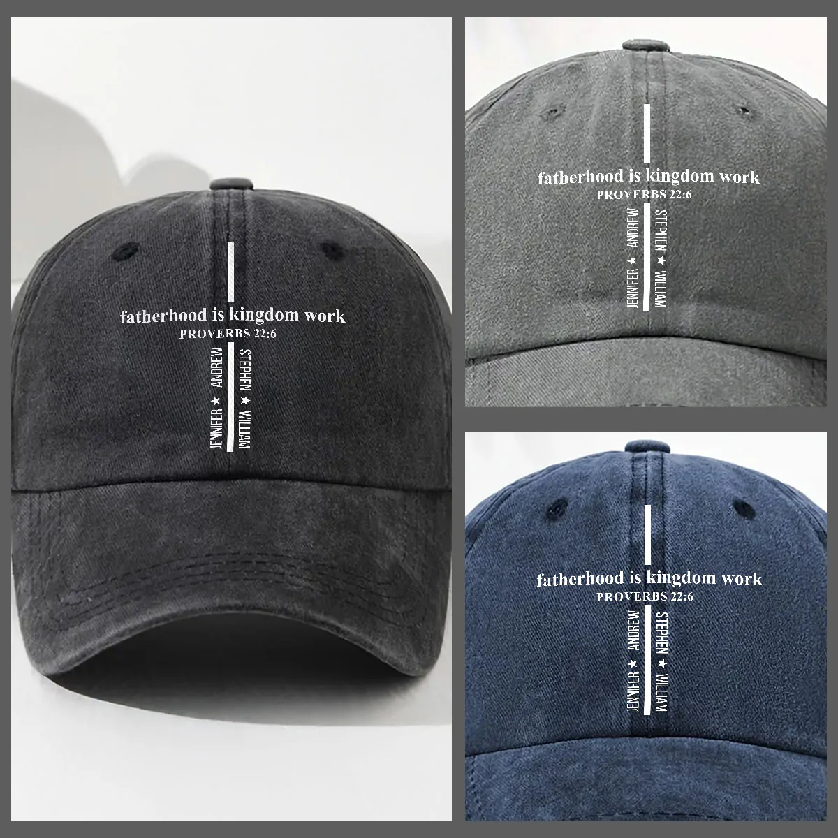 Fatherhood Is Kingdom Work - Personalized Custom Vintage Washed Denim Cap - Image 3