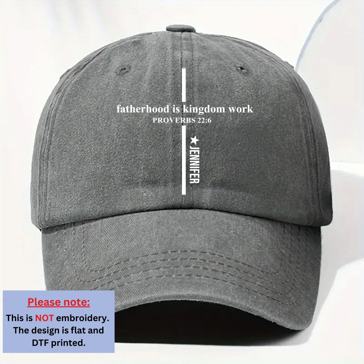 Fatherhood Is Kingdom Work - Personalized Custom Vintage Washed Denim Cap - Image 9