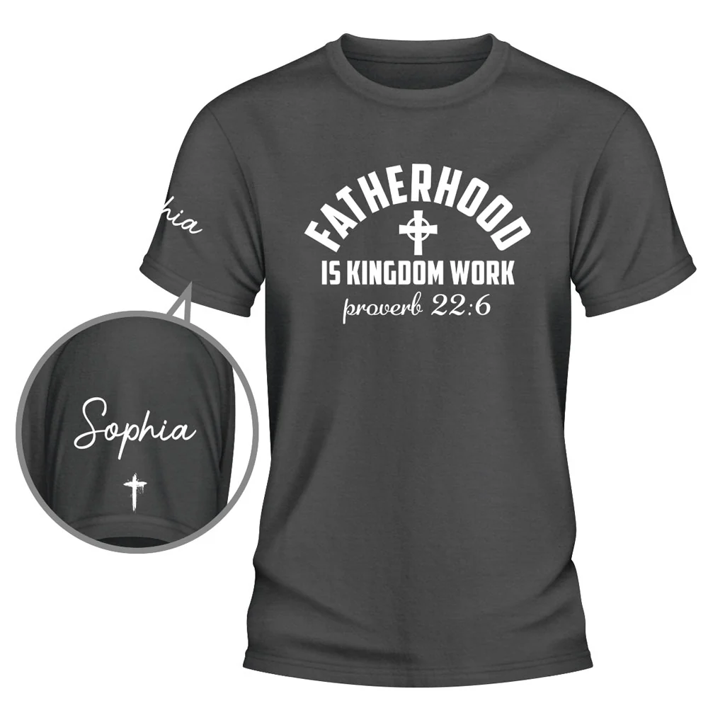 Fatherhood - Personalized Custom Shirt With Design On Sleeve - Image 2