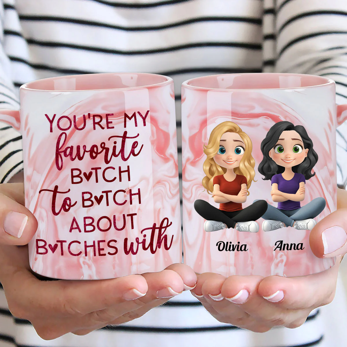 Favorite Bitch - Personalized Custom Pink Marble Mug - Image 2