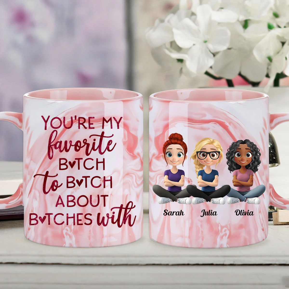 Favorite Bitch - Personalized Custom Pink Marble Mug - Image 4