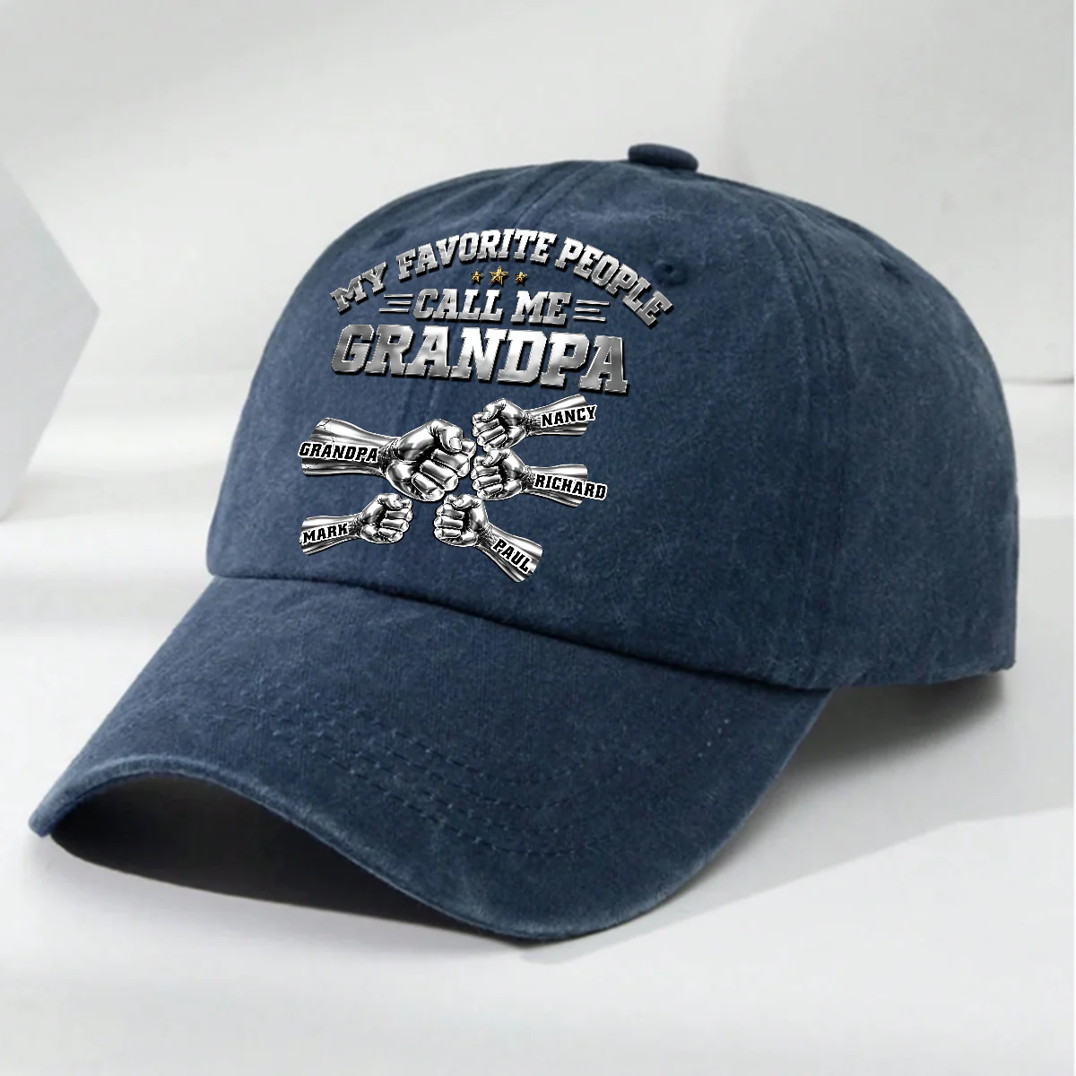 Favorite People - Personalized Custom Vintage Washed Denim Cap - Image 2