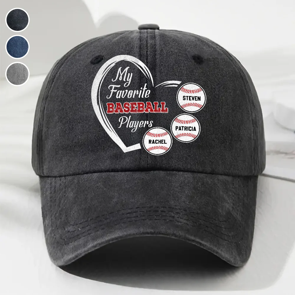 Favorite Players On My Cap - Personalized Custom Vintage Washed Denim Cap