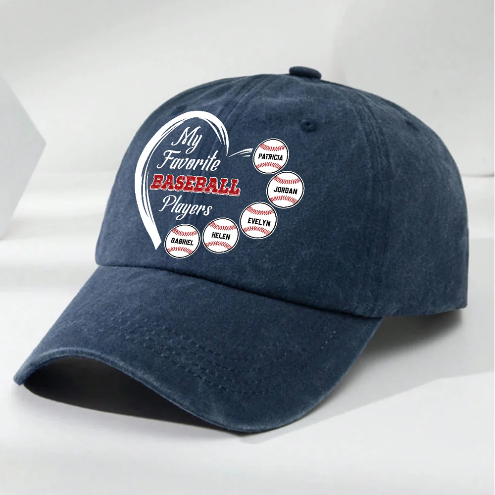 Favorite Players On My Cap - Personalized Custom Vintage Washed Denim Cap - Image 3