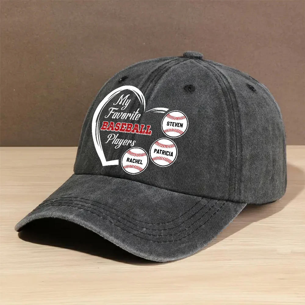 Favorite Players On My Cap - Personalized Custom Vintage Washed Denim Cap - Image 4