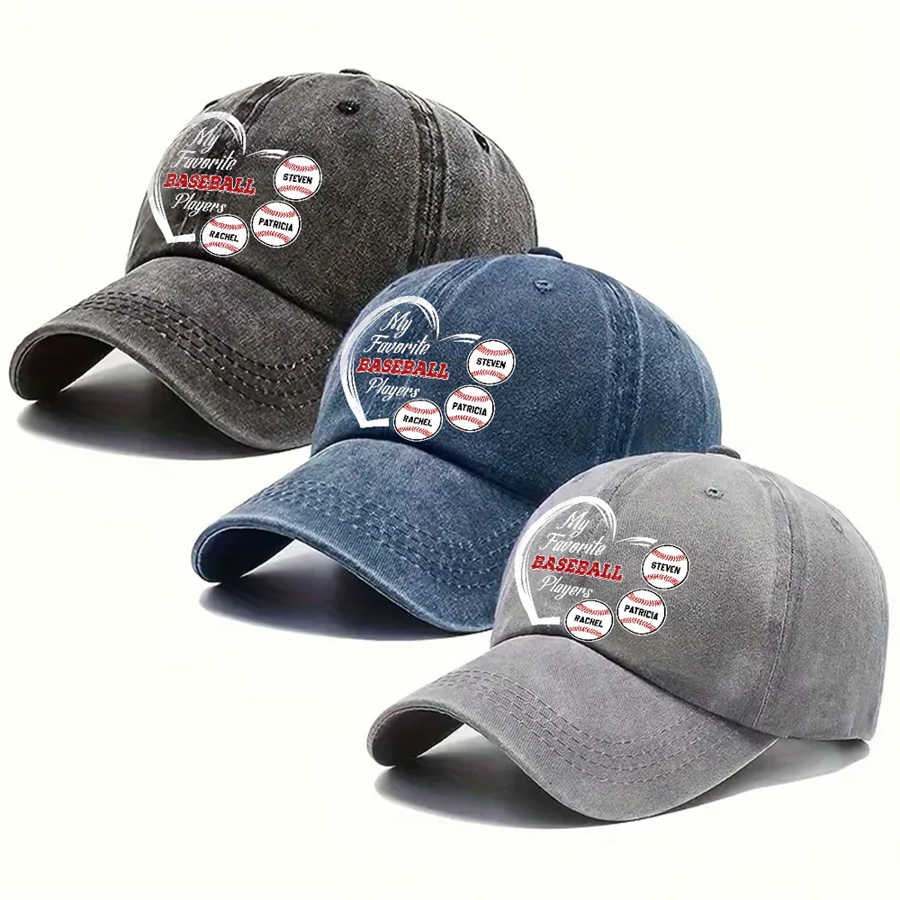 Favorite Players On My Cap - Personalized Custom Vintage Washed Denim Cap - Image 6