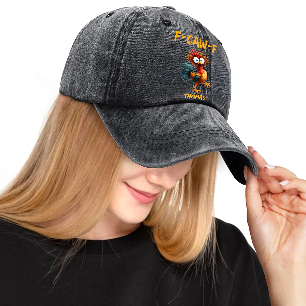 FCAWF Chicken Humor - Personalized Custom Vintage Washed Denim Cap - Image 3