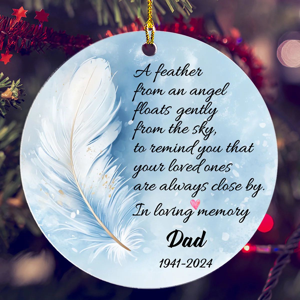 Feather Memorial - Personalized Custom Acrylic Ornament - Image 2