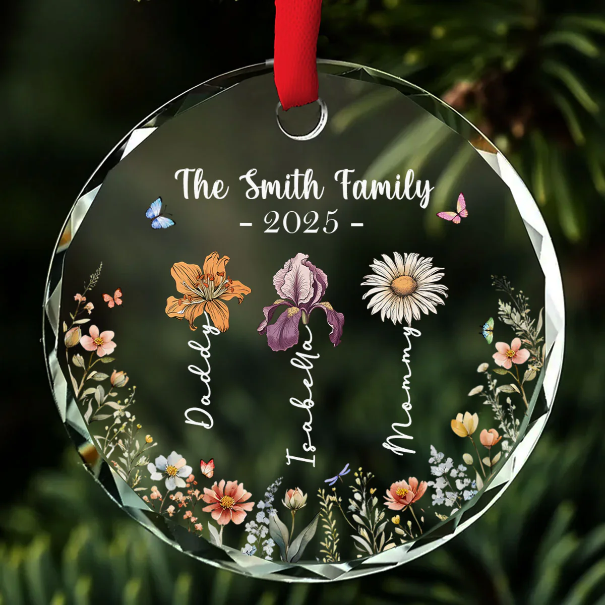 Feliz Navidad Flower - Personalized Custom Glass Ornament