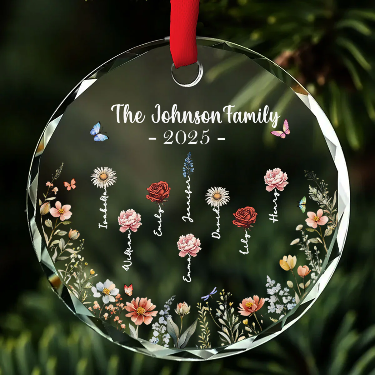 Feliz Navidad Flower - Personalized Custom Glass Ornament - Image 2