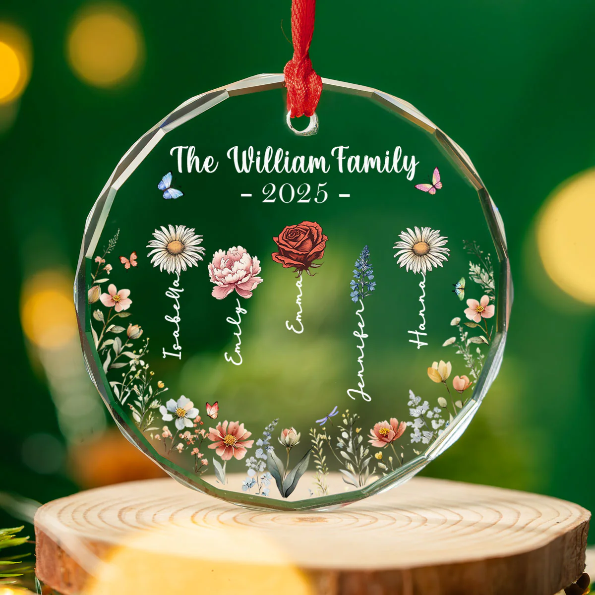 Feliz Navidad Flower - Personalized Custom Glass Ornament - Image 4