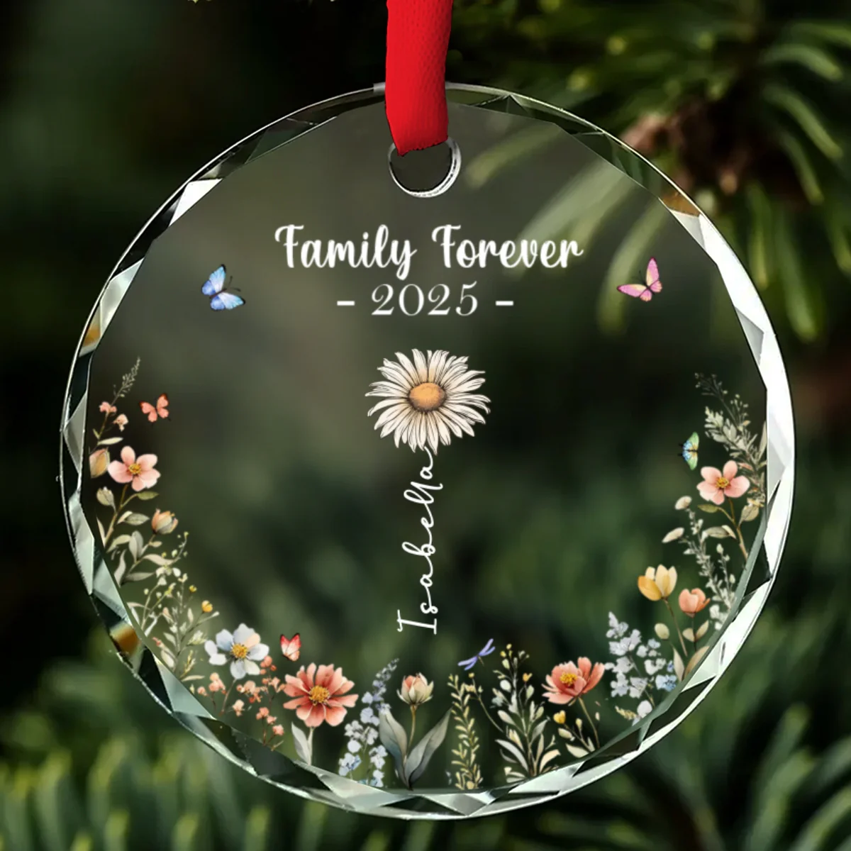 Feliz Navidad Flower - Personalized Custom Glass Ornament - Image 6