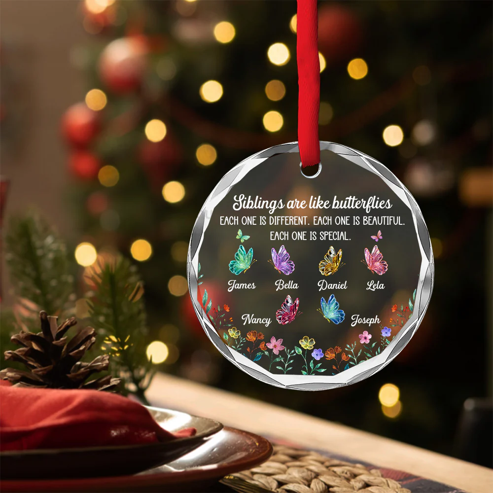 Festive Sibling Love - Personalized Custom Glass Ornament - Image 4