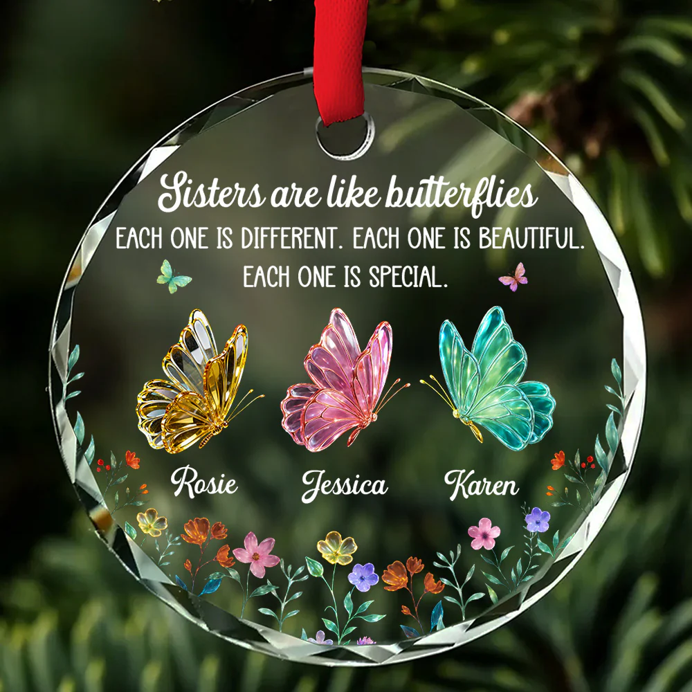 Festive Sister Love 2 - Personalized Custom Glass Ornament