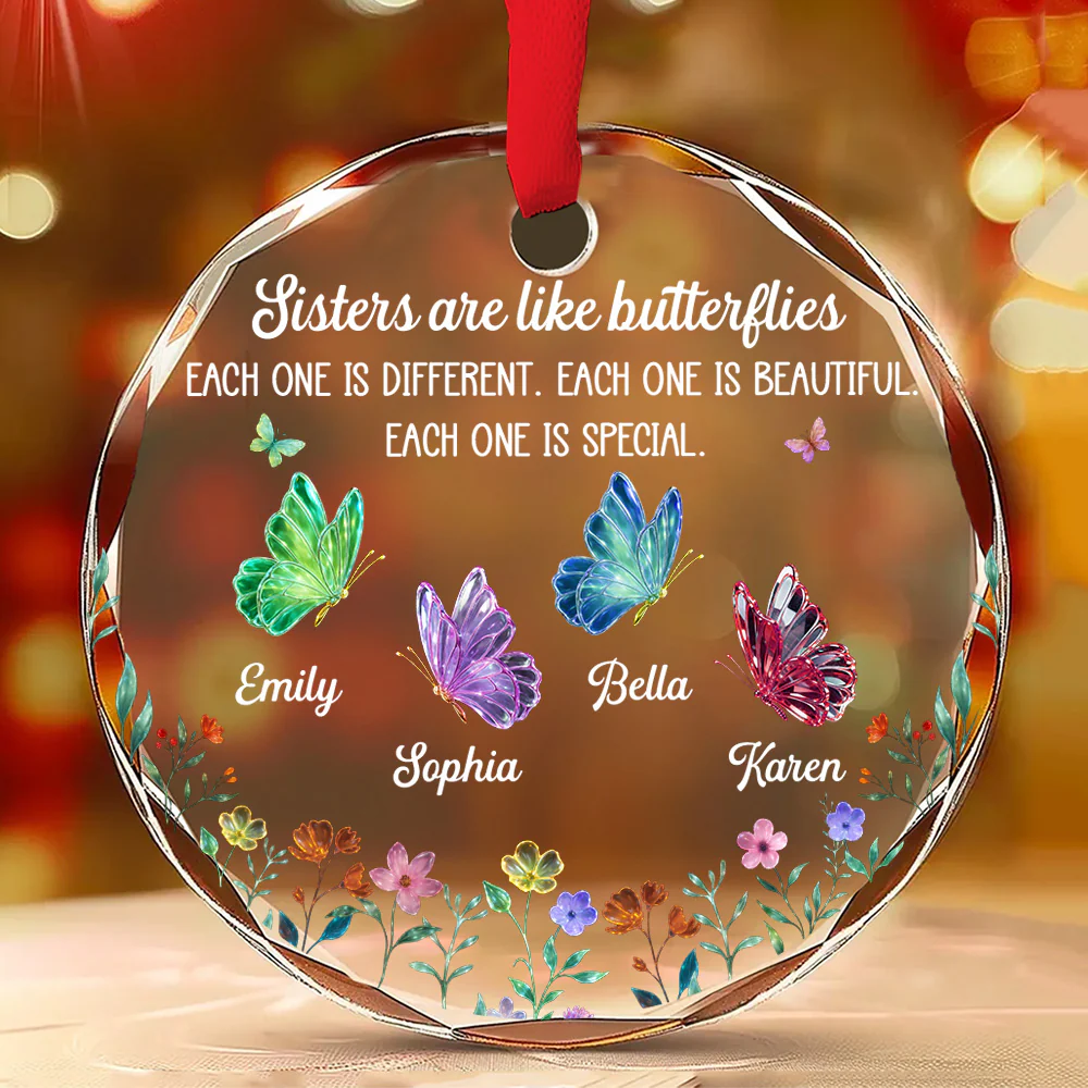 Festive Sister Love 2 - Personalized Custom Glass Ornament - Image 2