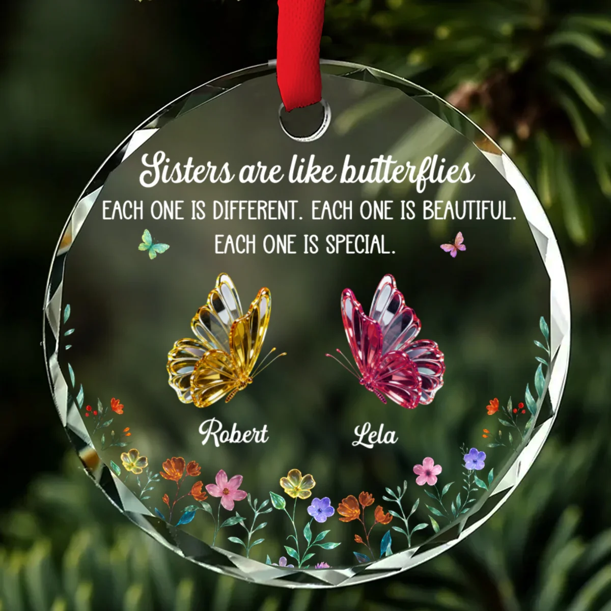 Festive Sister Love 2 - Personalized Custom Glass Ornament - Image 7
