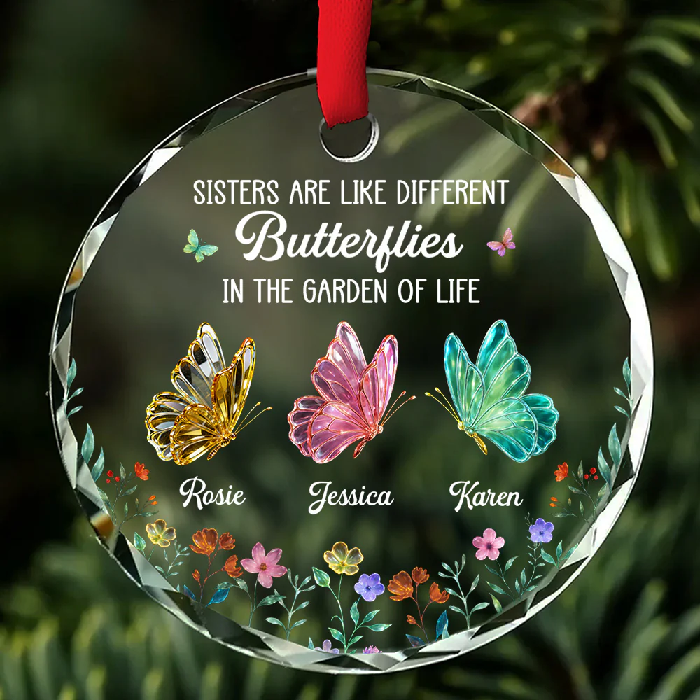 Festive Sister Love 3 - Personalized Custom Glass Ornament - Image 3