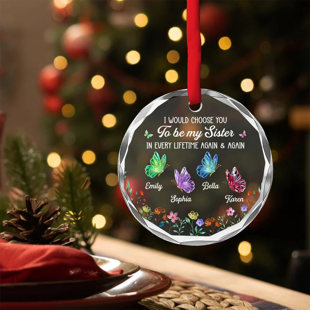 Festive Sister Love 3 - Personalized Custom Glass Ornament - Image 4
