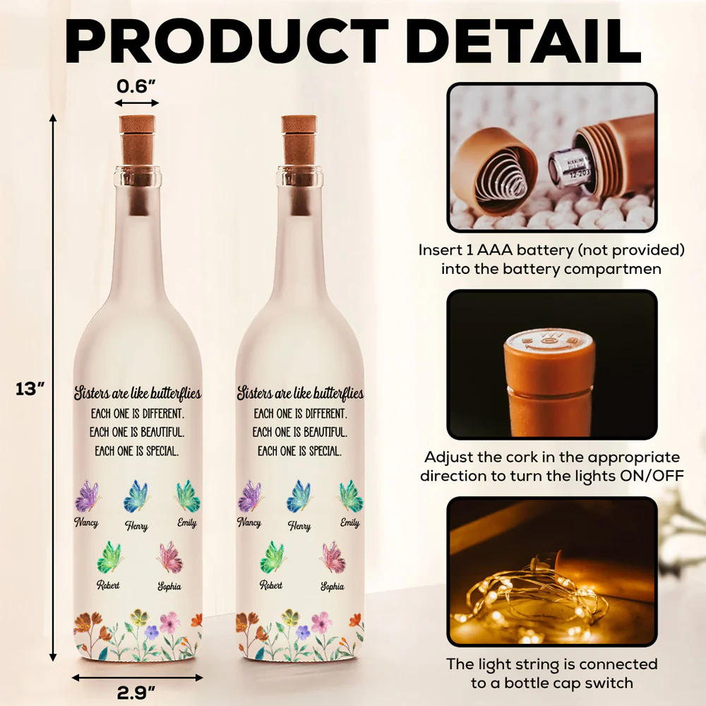 Festive Sister Love - Personalized Custom Bottle Lamp - Image 6