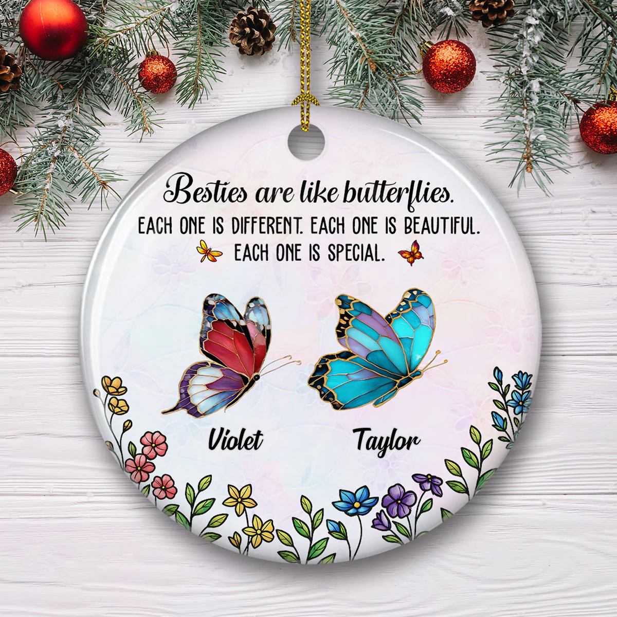 Festive Sister Love - Personalized Custom Ceramic Ornament - Image 2