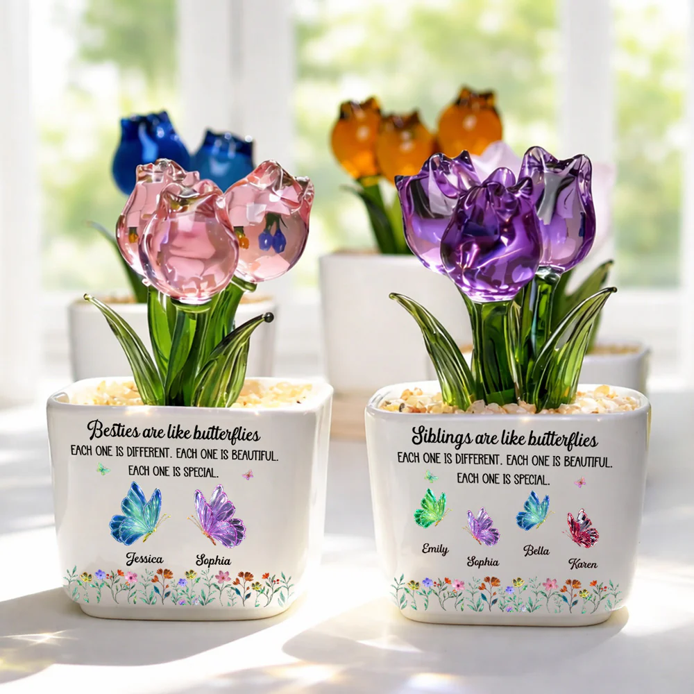 Festive Sister Love - Personalized Custom Glass Everlasting Tulips - Image 3