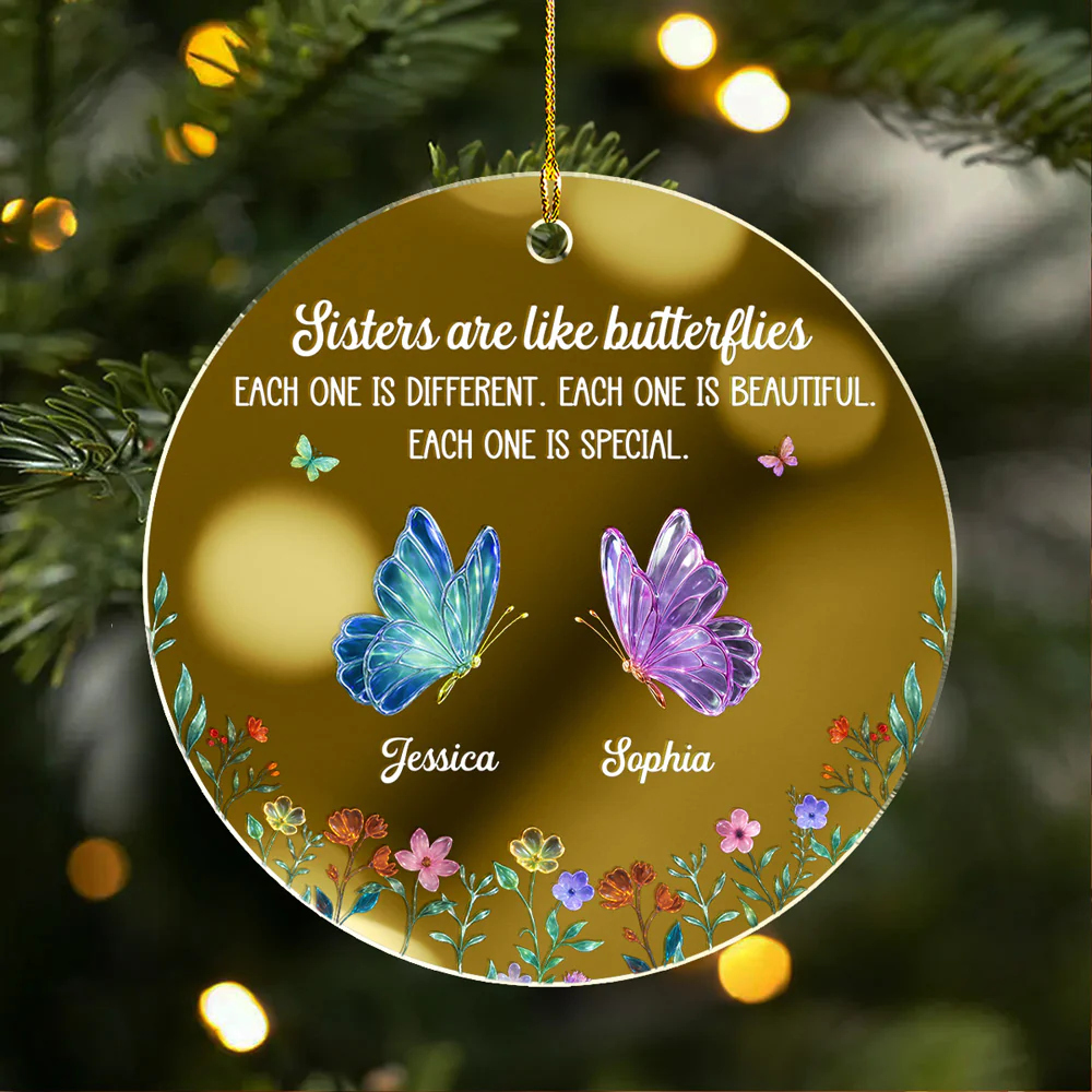 Festive Sister Love - Personalized Custom Mirrored Acrylic Ornament - Image 5
