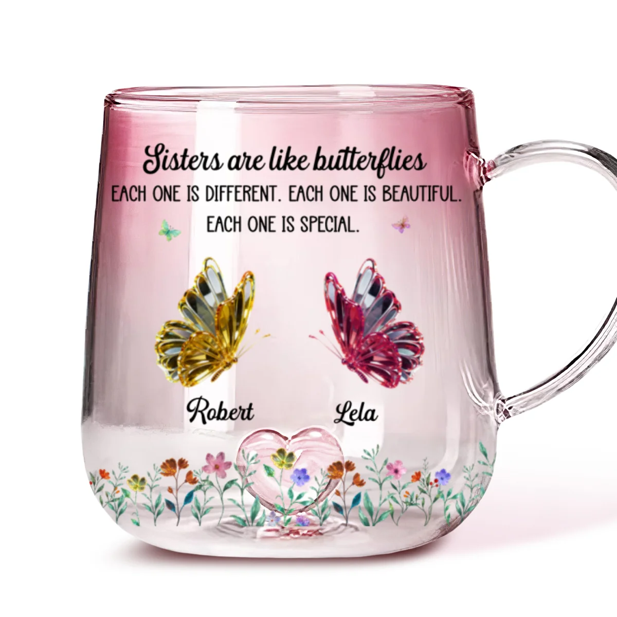 Festive Sister Love - Personalized Custom Pink Gradient Glass Mug - Image 6
