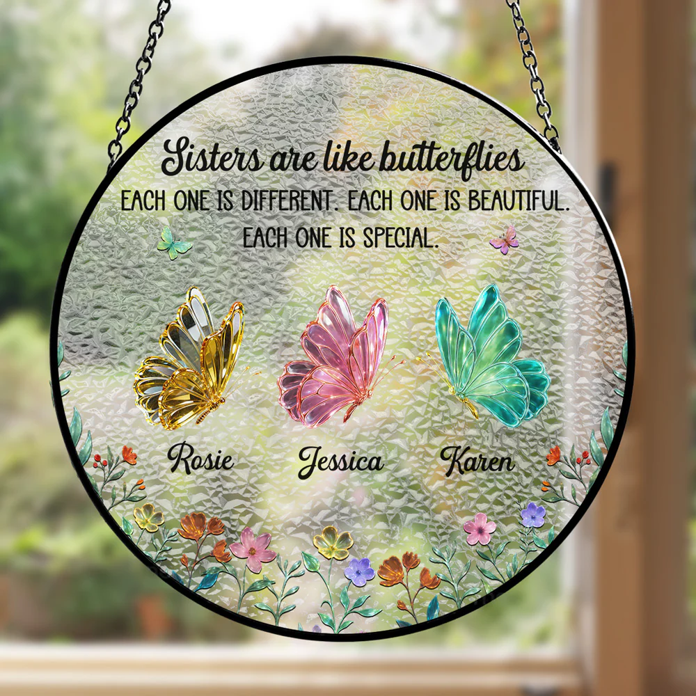 Festive Sister Love - Personalized Custom Window Hanging Suncatcher