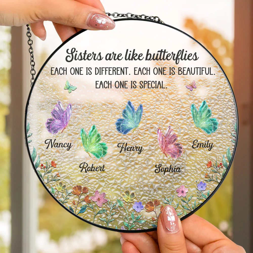 Festive Sister Love - Personalized Custom Window Hanging Suncatcher - Image 4