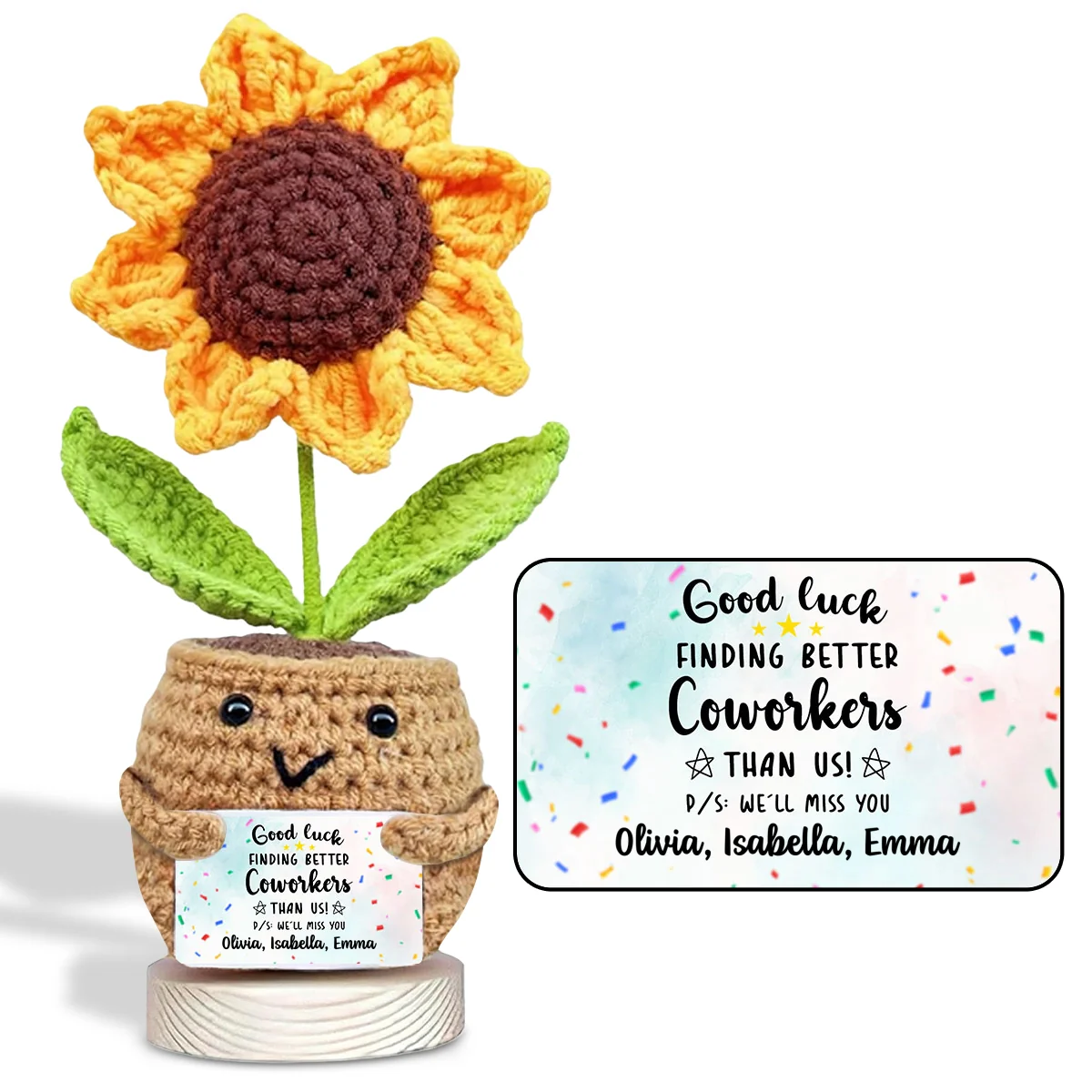 Finding Better Coworkers Than Us - Personalized Custom Sunflower Crocheted Plushie With Message - Image 6