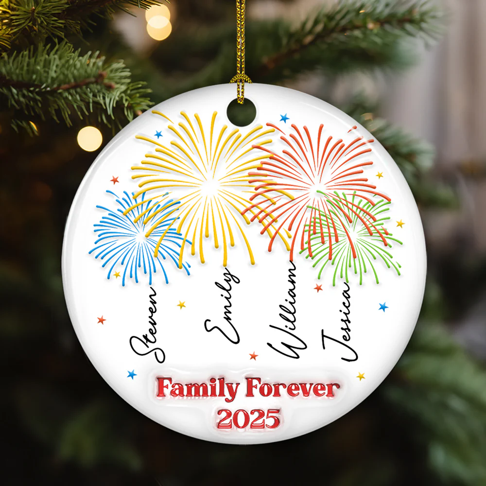 Firework Family Christmas 2025 - Personalized Custom 3D Inflated Effect Ceramic Ornament