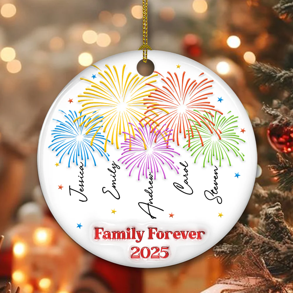 Firework Family Christmas 2025 - Personalized Custom 3D Inflated Effect Ceramic Ornament - Image 5