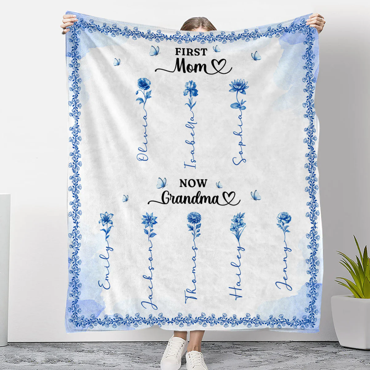 First And Now Blue - Personalized Custom Fleece Blanket